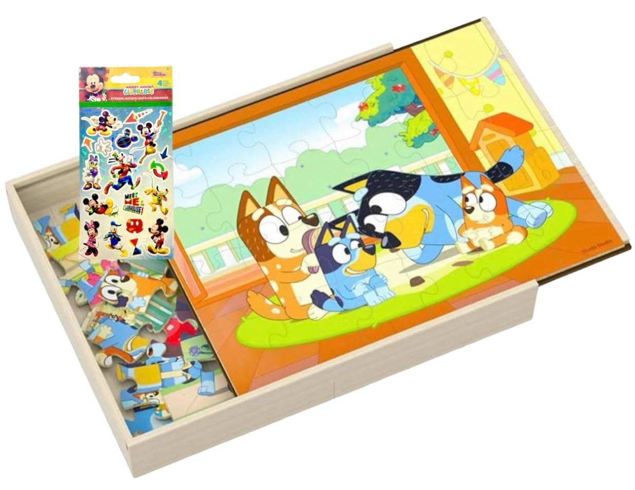 Bluey, 5 Wood Puzzles Jigsaw Bundle with Tray, for Kids Ages 3 and up