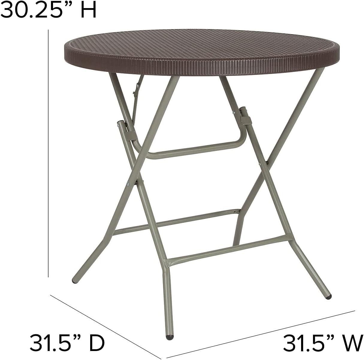 Flash Furniture 2.6-Foot Round Brown Rattan Plastic Folding Table