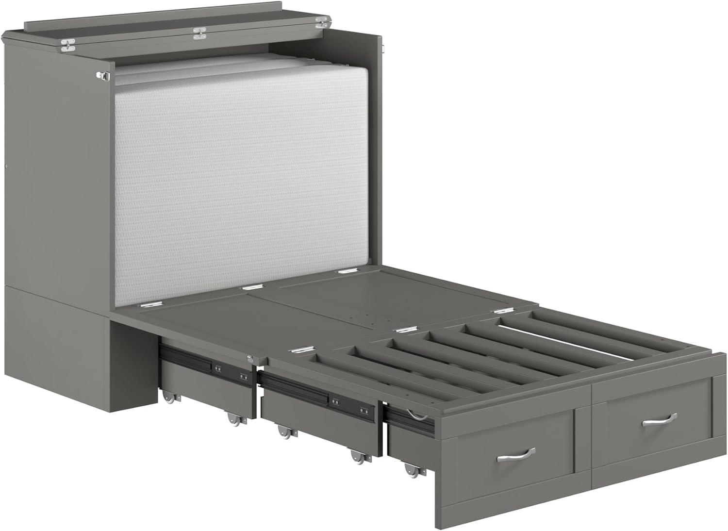 AFI Hamilton Twin XL Solid Wood Murphy Bed Chest with Built-In Charger in Gray