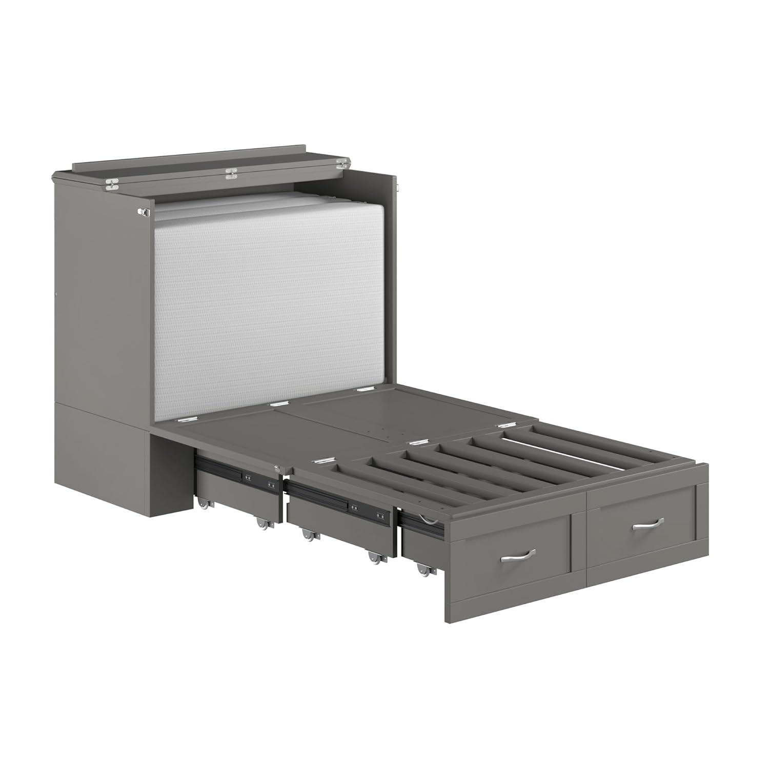 AFI Hamilton Twin XL Solid Wood Murphy Bed Chest with Built-In Charger in Gray