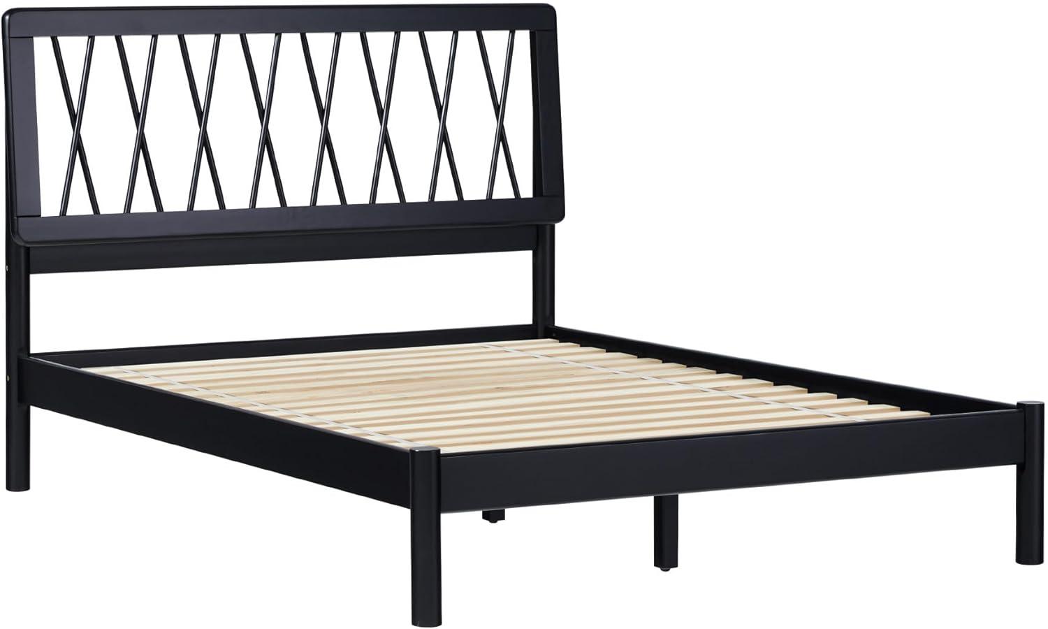 Walker Edison Transitional Solid Wood Platform Full Bed, Black