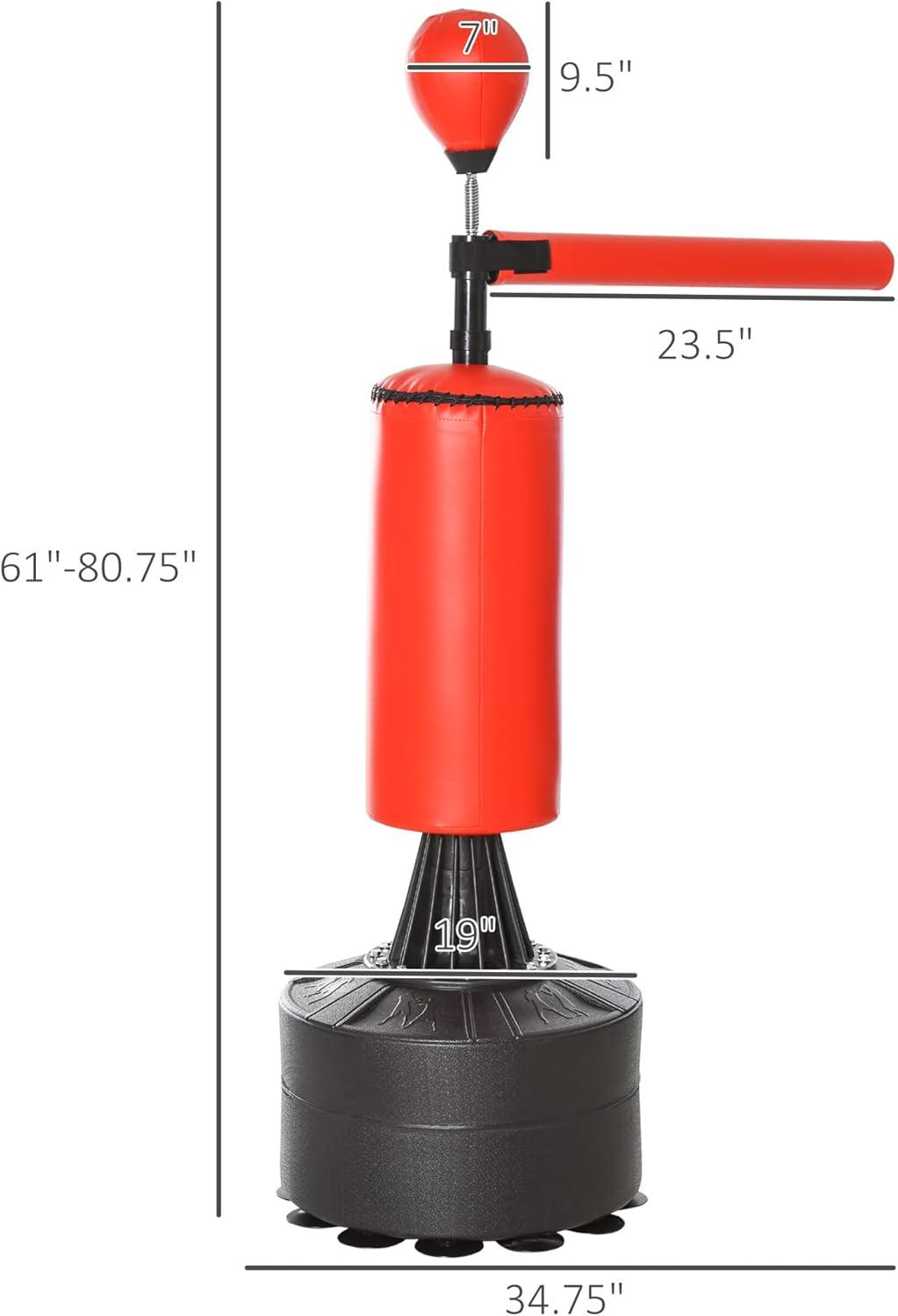 Soozier Boxing Speed Punch Bag Freestanding with Reflex Bar and Gloves Rotating Flexible Arm, Speed Ball, Waterable Base for Adult & Kids, Red