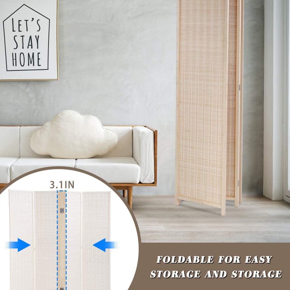 FDW Bamboo Room Divider Folding Privacy Wooden Screen 4 Panel 72 Inches High 17.7 Inches Wide Room Divider for Living Room Bedroom Study,Natural