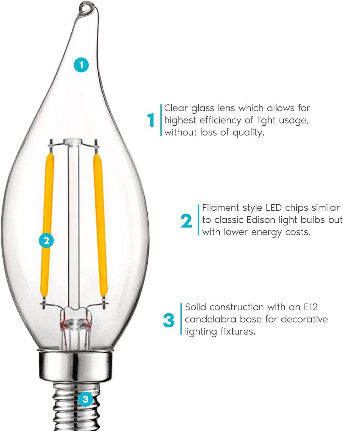 4 Watt (40 Watt Equivalent), CA11 LED, Dimmable Light Bulb, E12/Candelabra Base