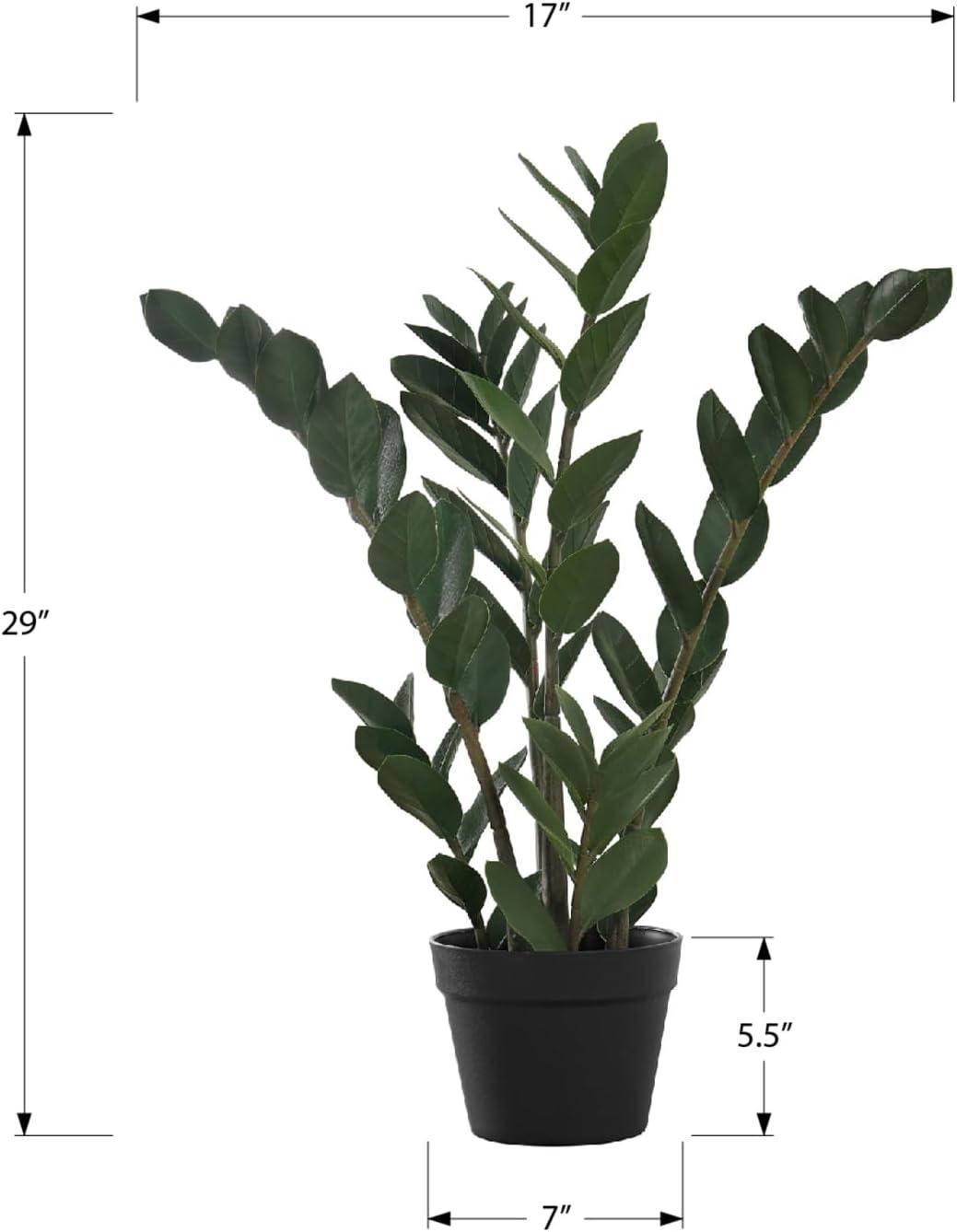 Monarch Specialties Artificial Plant 29 inch Tall Zz Tree Indoor Faux Fake Floor Greenery Potted Real Touch Decorative Green Leaves Black Pot