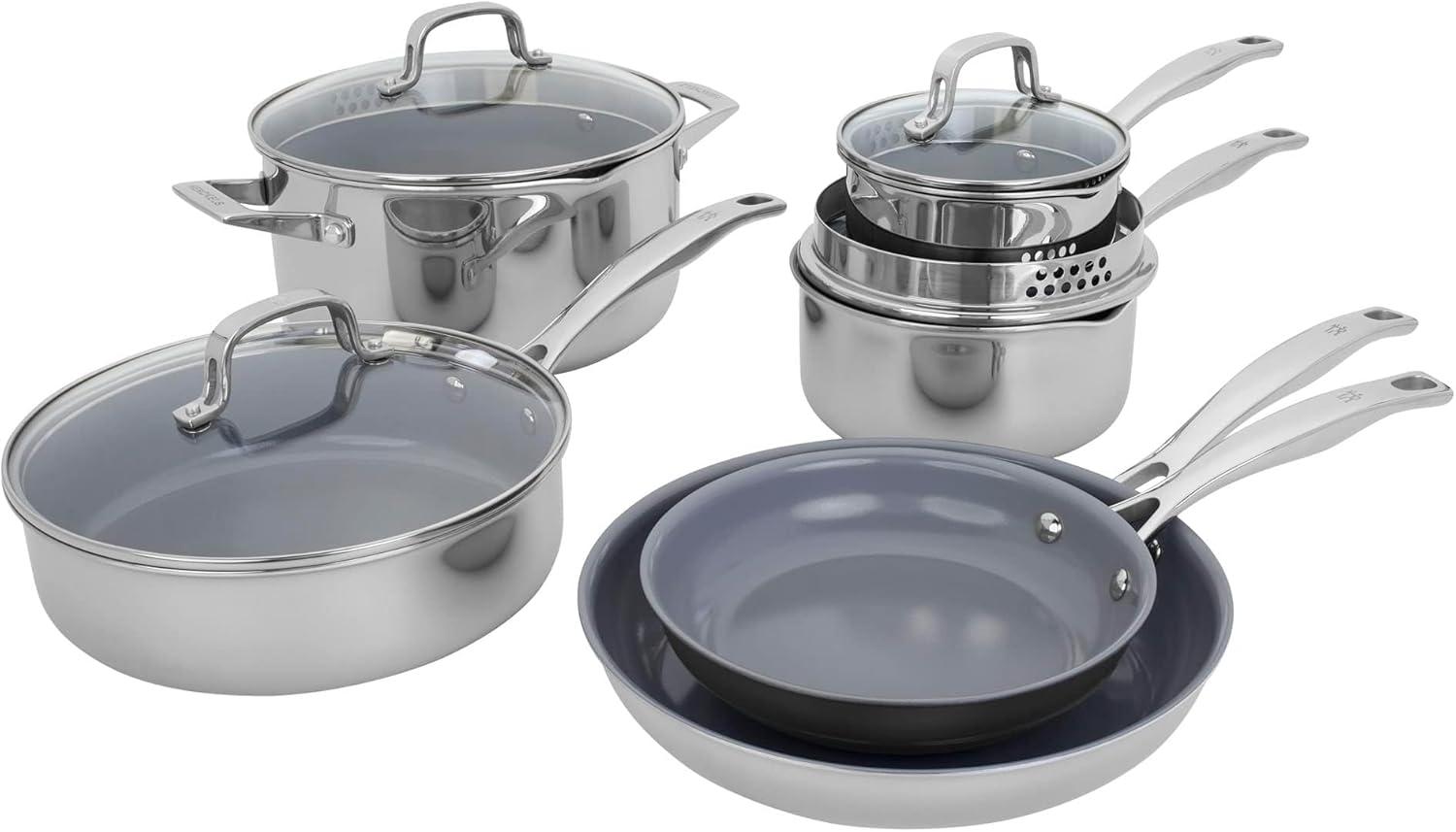 10-Piece Stainless Steel and Aluminum Nonstick Cookware Set