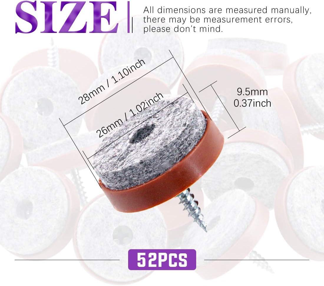 Swpeet 52Pcs 20mm Brown Furniture Felt Pads Non Slip Furniture Pads with Screw-on Felt Pad Furniture Slider Floor Protector for Wooden Leg Feet of Chair Table Sofa