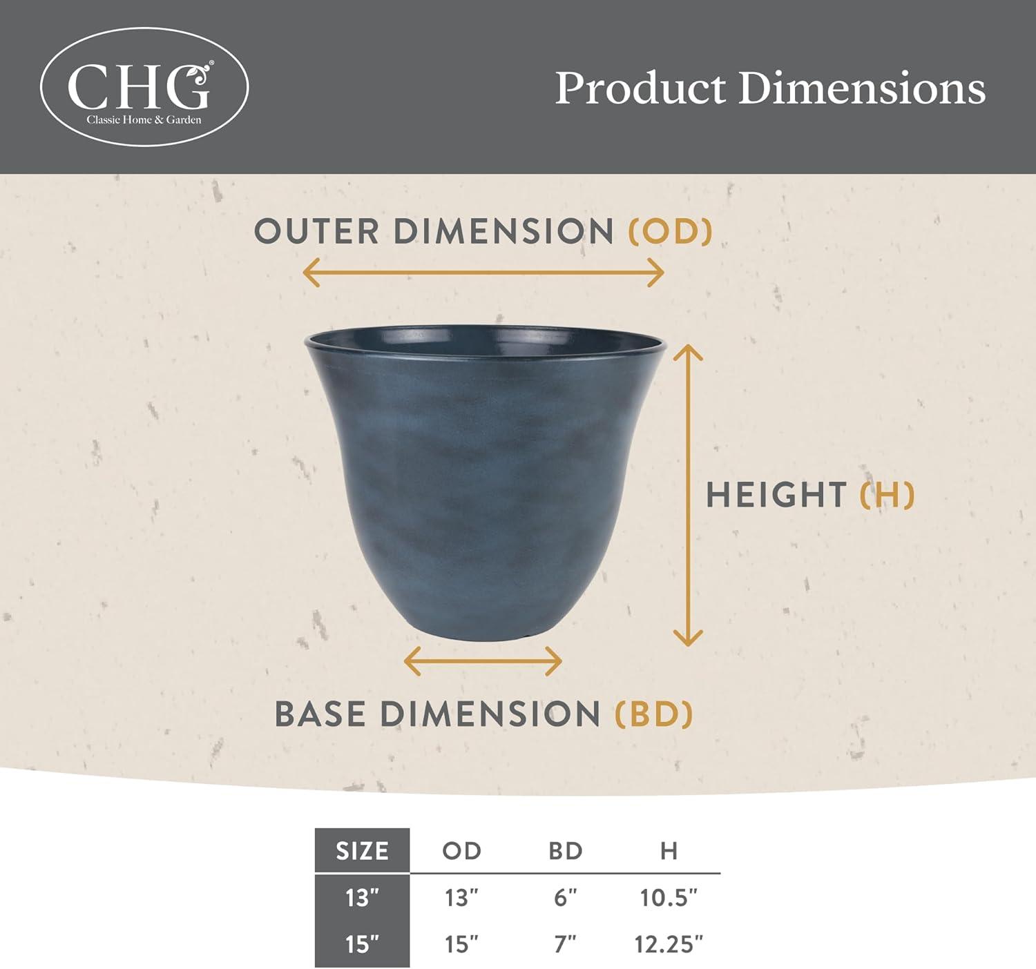 Classic Home and Garden Indoor/Outdoor Round Honeysuckle Resin Flower Pot Planter, Bamboo Brown, 15in