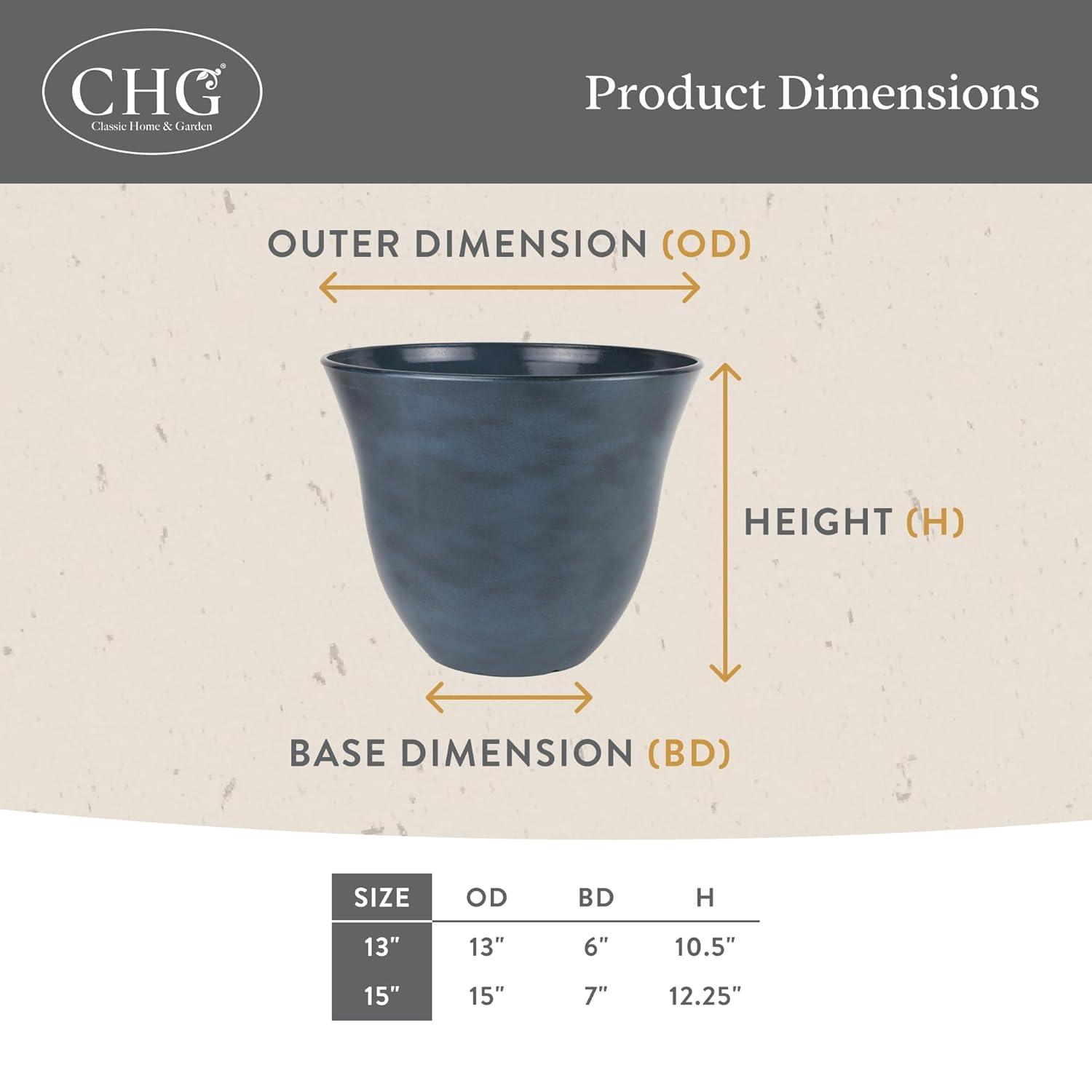 Classic Home and Garden Indoor/Outdoor Round Honeysuckle Resin Flower Pot Planter, Bamboo Brown, 15in