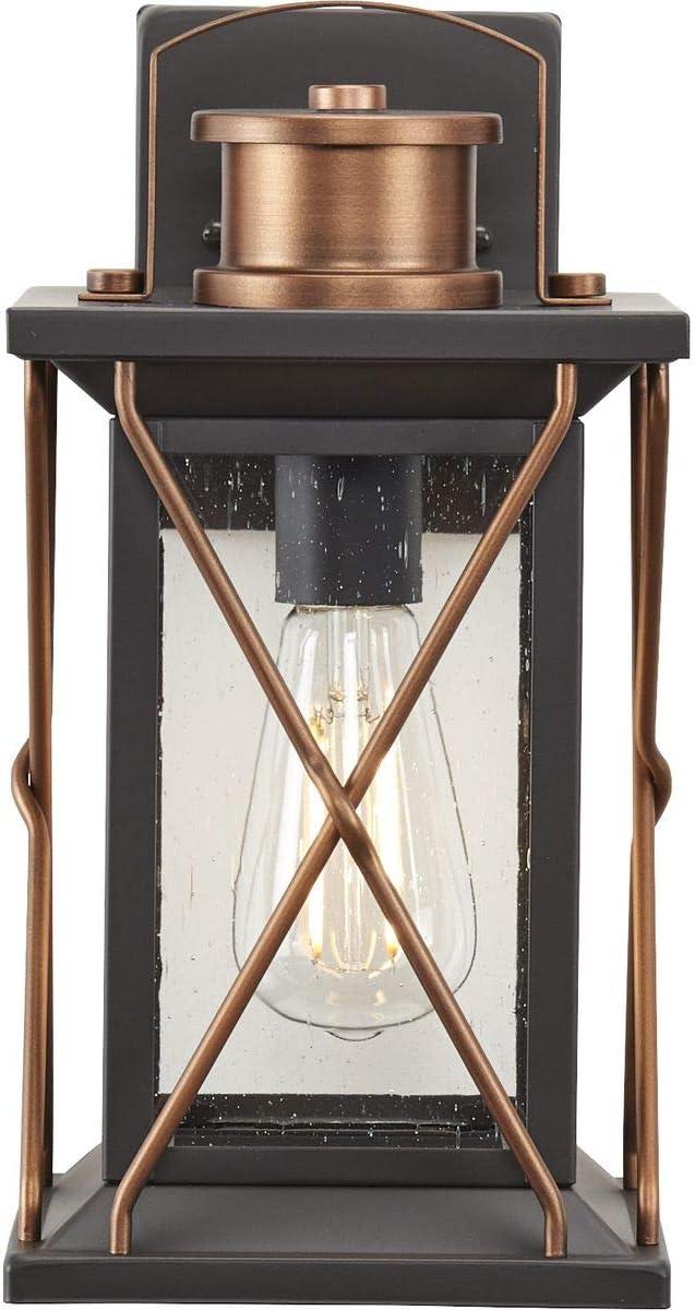 Progress Lighting Barlowe 1-Light Wall Lantern in Antique Bronze with Seeded Glass Shade