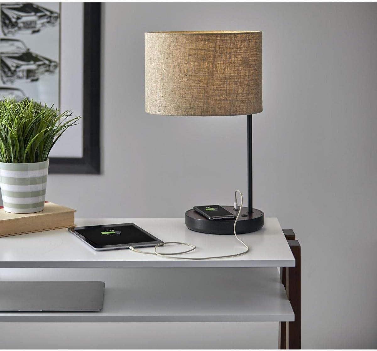 19.5" Oliver Charge Table Lamp Black - Adesso: Qi Wireless Charging, USB Port, Mid-Century Modern Design, No Assembly Required