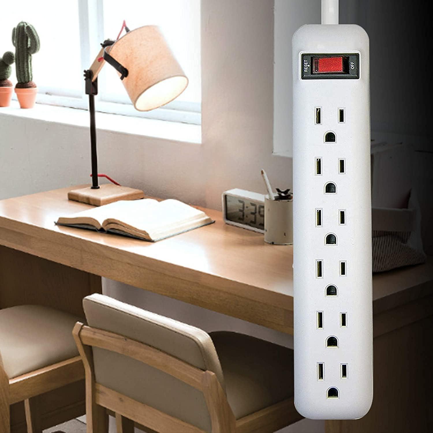 White 6-Outlet Power Strip with Circuit Breaker, 2-Pack