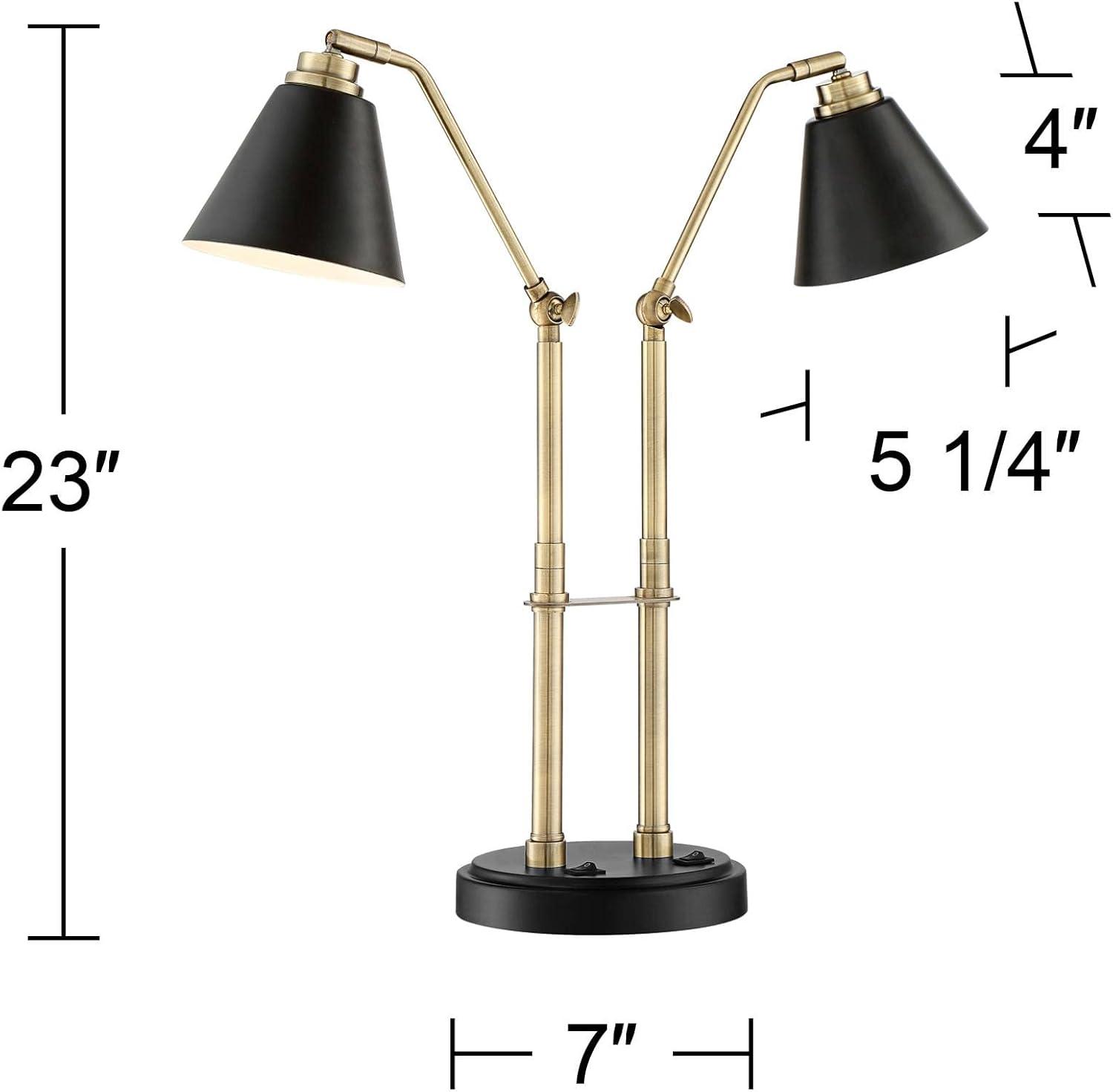 Adjustable Black and Brass Mid-Century Modern Desk Lamp with USB