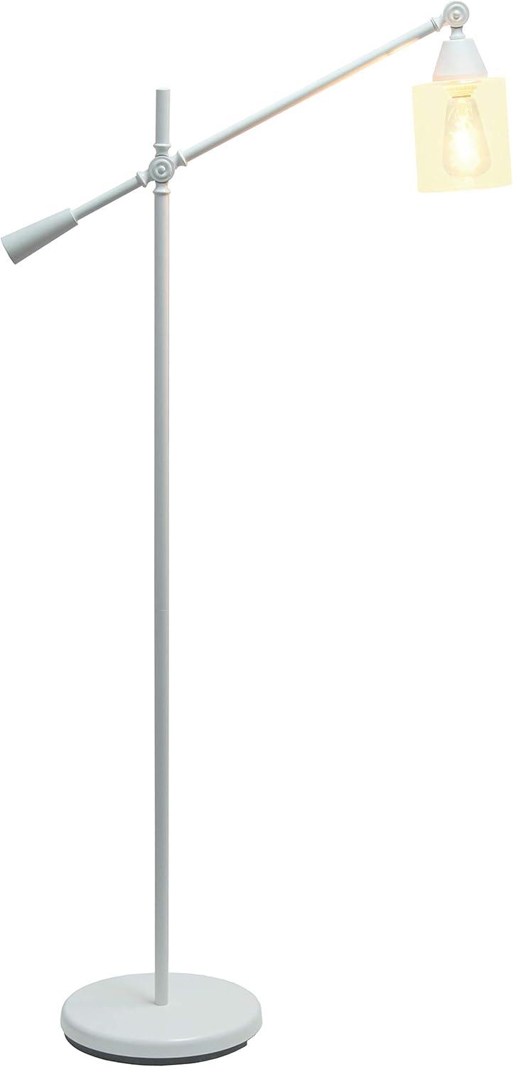 Elegant Designs 55.5" Pivot Arm Floor Lamp with Glass Shade, White