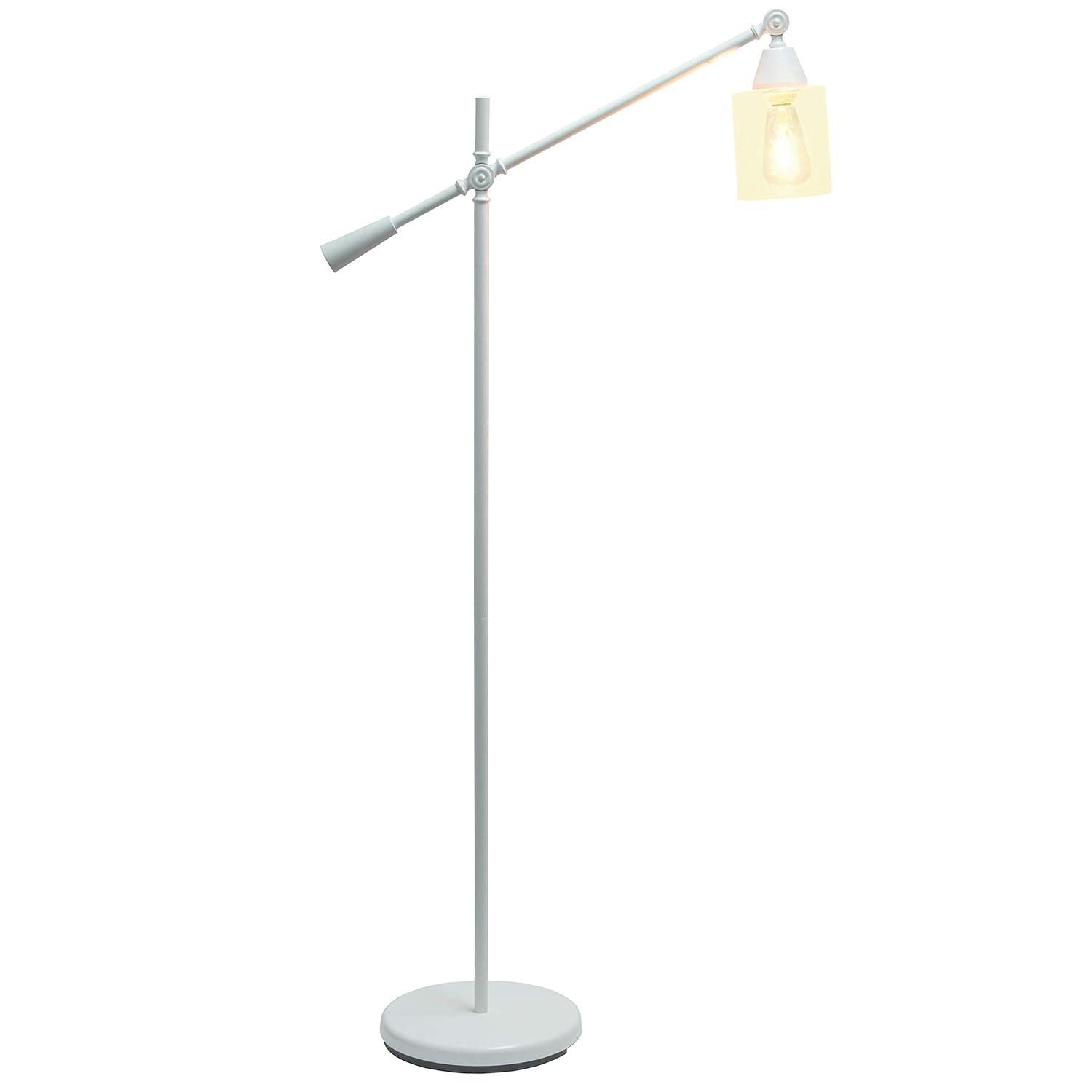 Elegant Designs 55.5" Pivot Arm Floor Lamp with Glass Shade, White