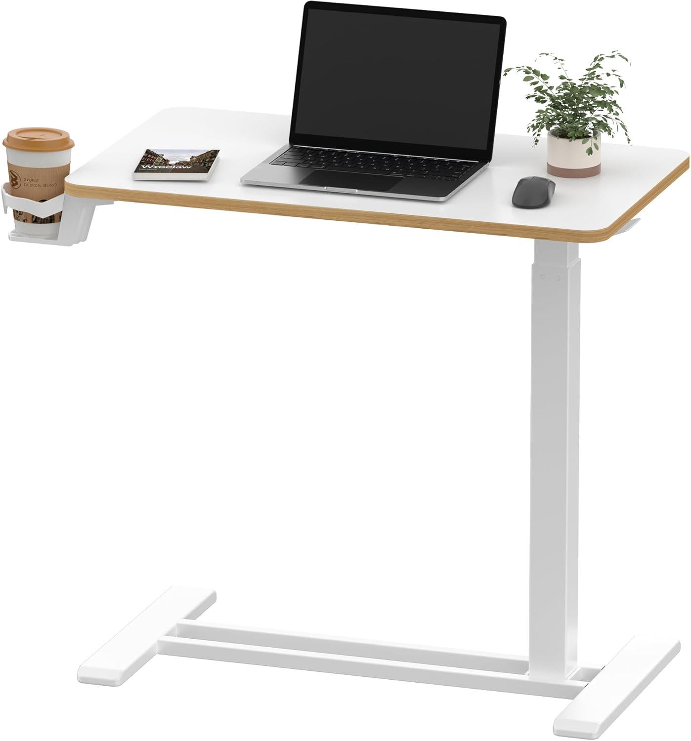 White Adjustable Medical Overbed Laptop Table with Casters