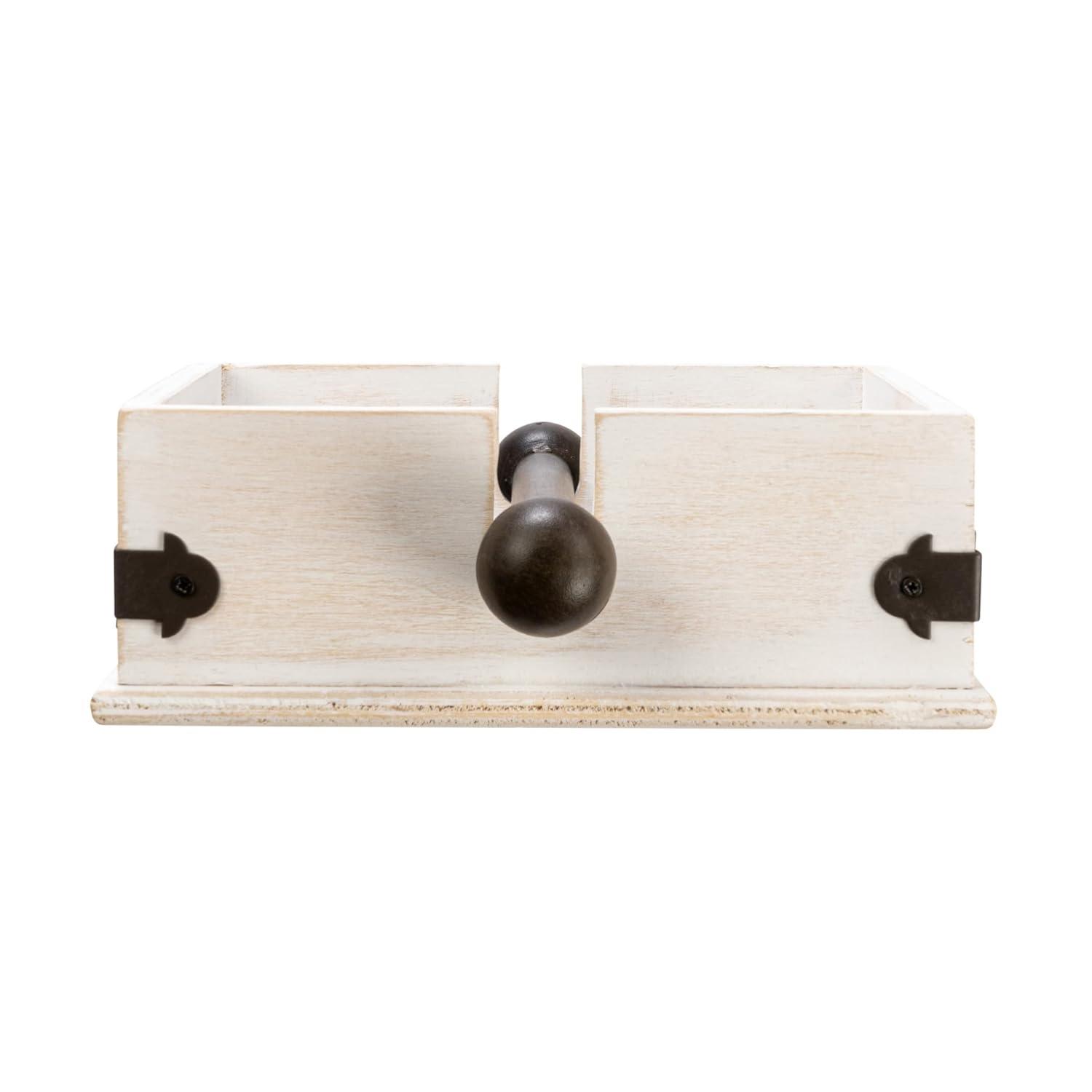 Creative Co-Op Farmhouse Square Wood and Metal Napkin Holder, Whitewashed Finish