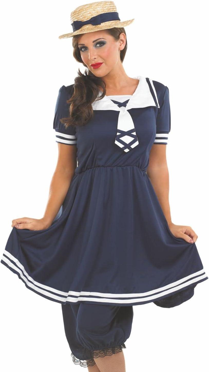 Fun Shack Womens Blue Victorian Bathing Costume Ladies 1920s Swimsuit Fancy Dress Halloween Blue S