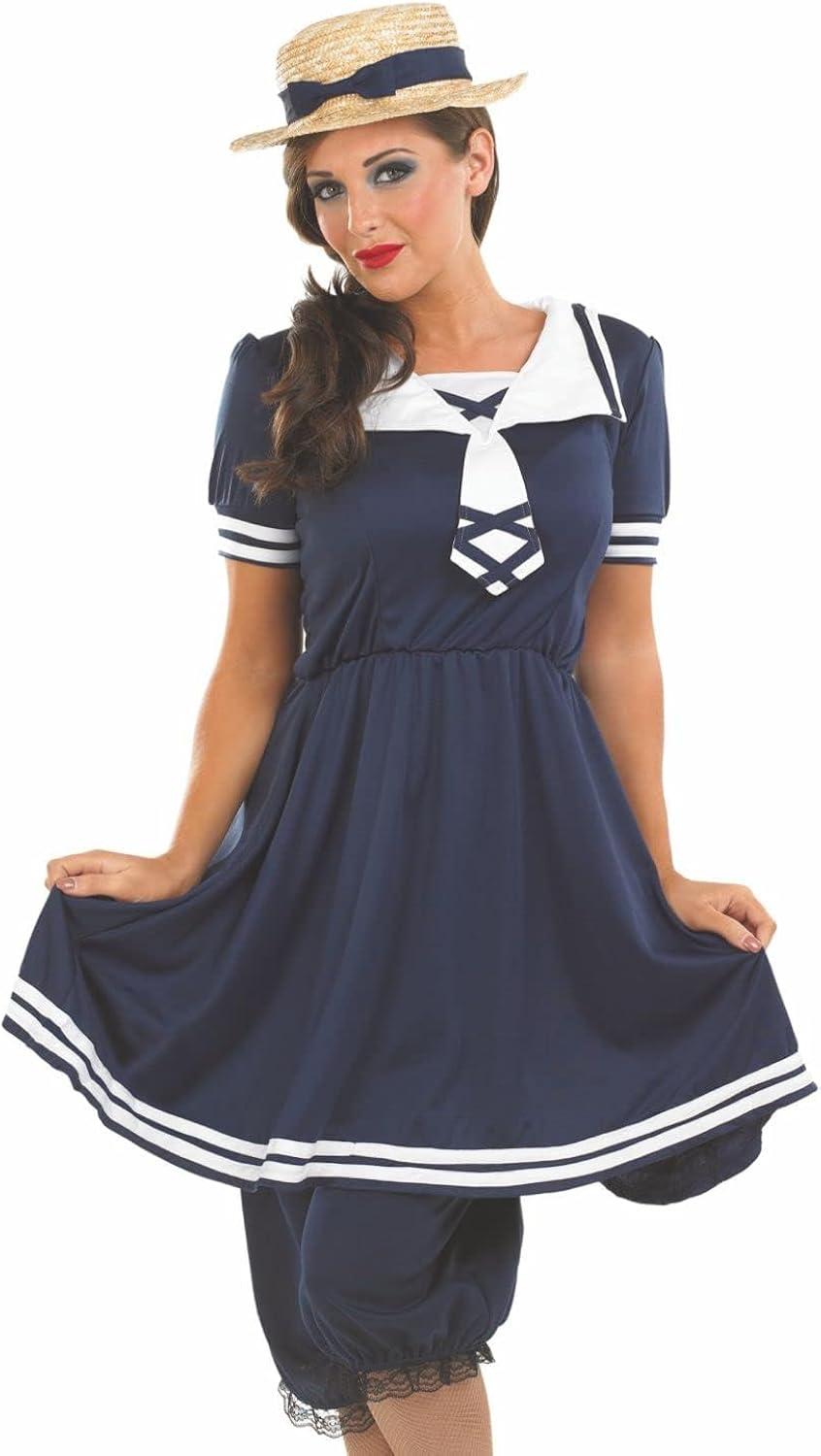 Fun Shack Womens Blue Victorian Bathing Costume Ladies 1920s Swimsuit Fancy Dress Halloween Blue S