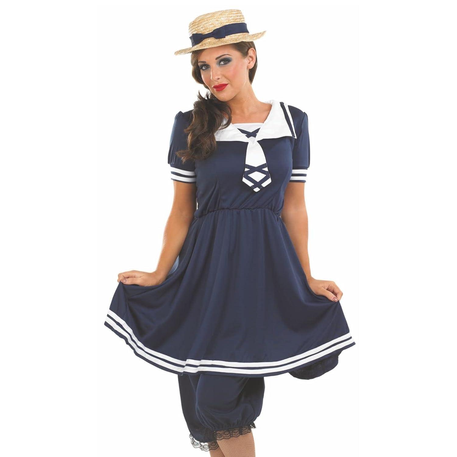 Fun Shack Womens Blue Victorian Bathing Costume Ladies 1920s Swimsuit Fancy Dress Halloween Blue S