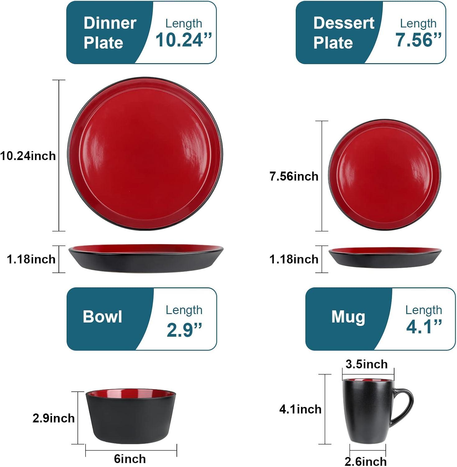 Red and Black Ceramic 16-Piece Dinnerware Set, Service for 4