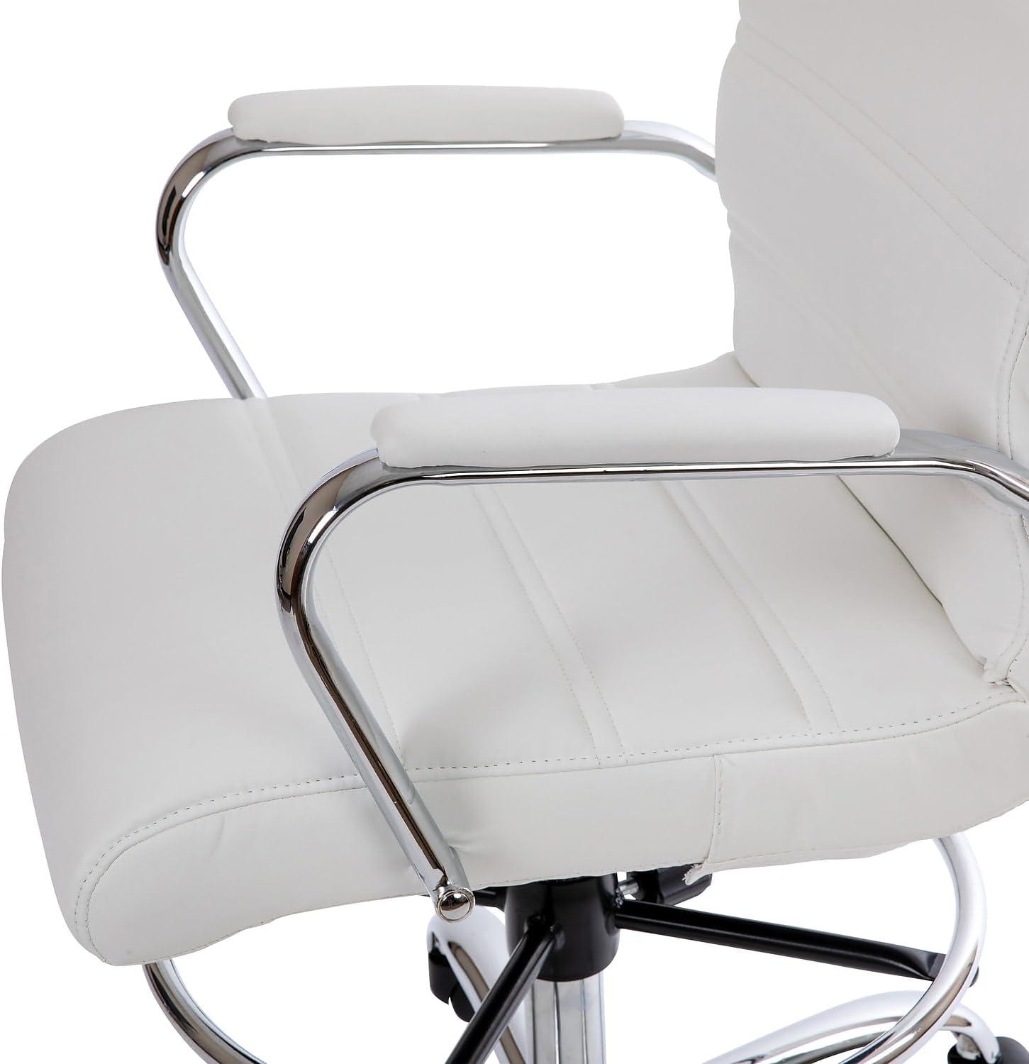 Modern White LeatherSoft Swivel Drafting Chair with Chrome Base