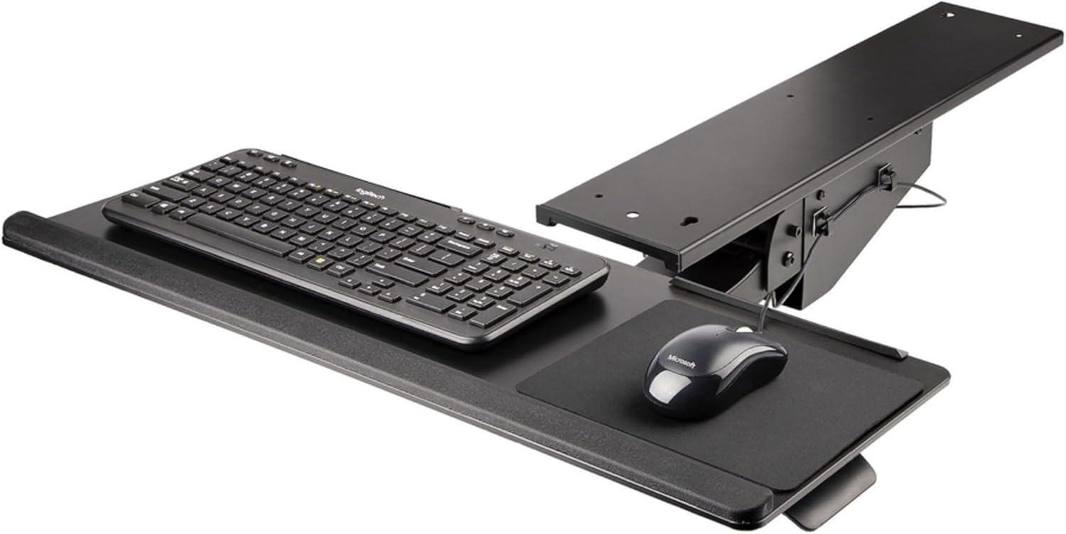 ZAWkirJ Under Desk Keyboard Tray - Full & Height Adjustable Keyboard and Mouse Tray, 10"x26" Platform - Ergonomic Desk Mount Computer Keyboard Tray with Mouse Pad & Wrist Rest (KBTRAYADJ2)