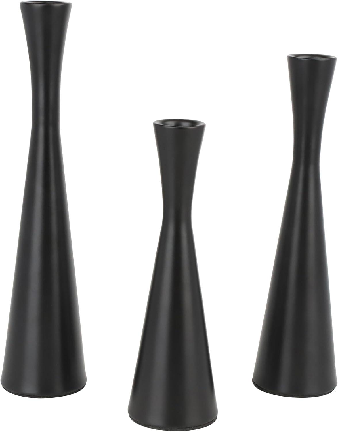 Set of 3 Black Metal Taper Candlestick Holders