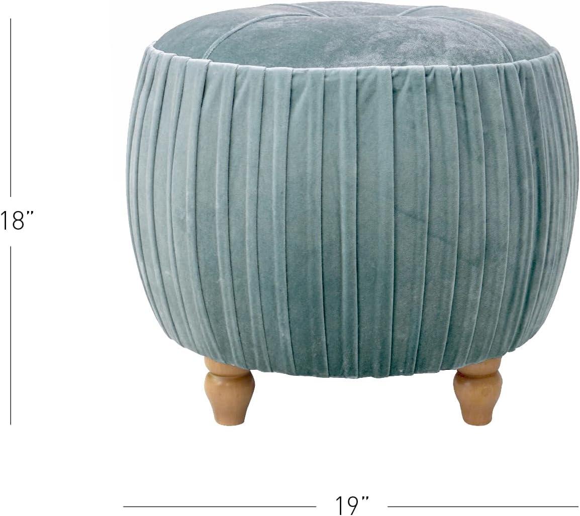 Helena Emerald Green Velvet Tufted Round Ottoman with Natural Wood Legs