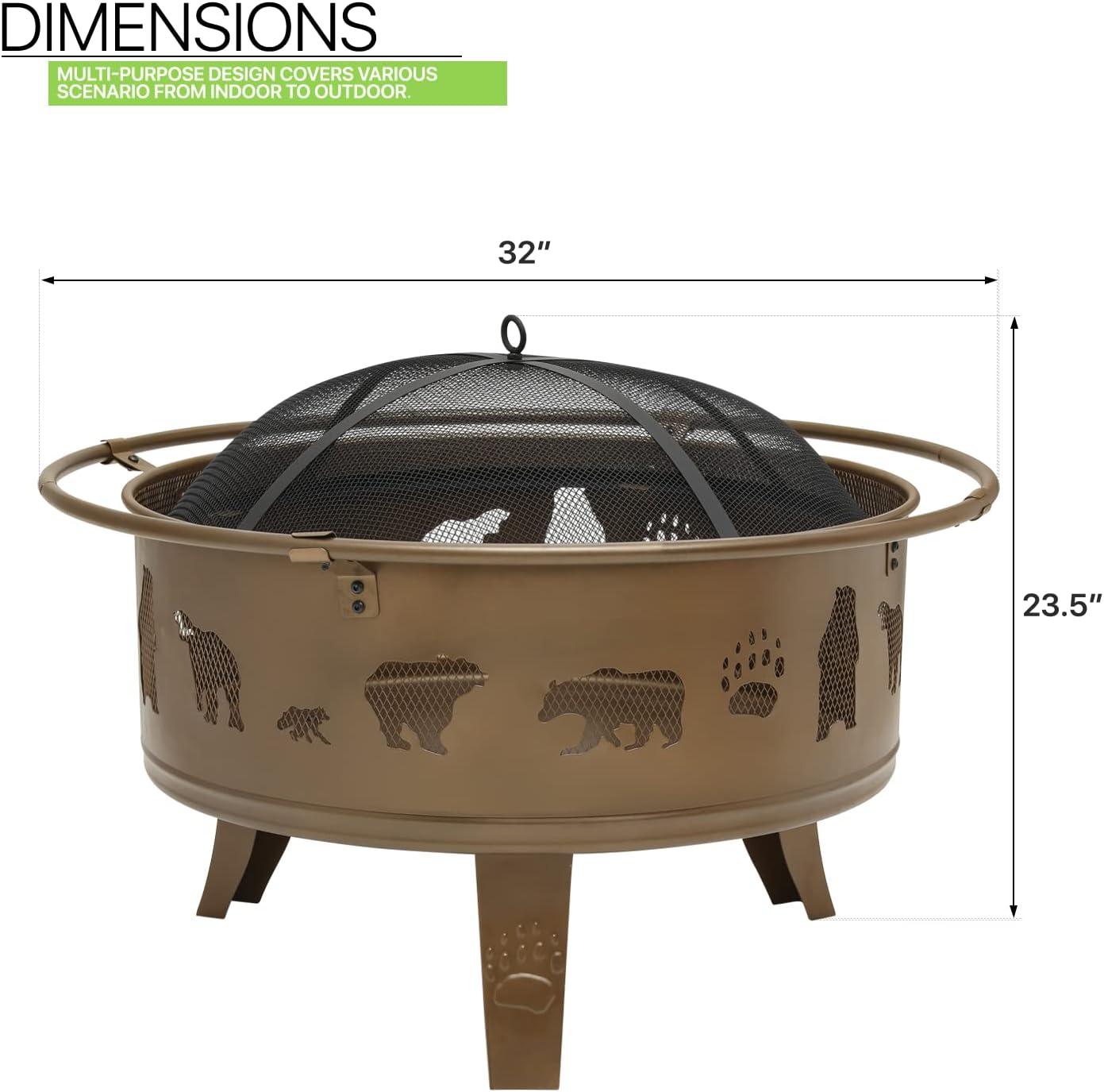 32-Inch Gold Painted Round Wood Burning Fire Pit