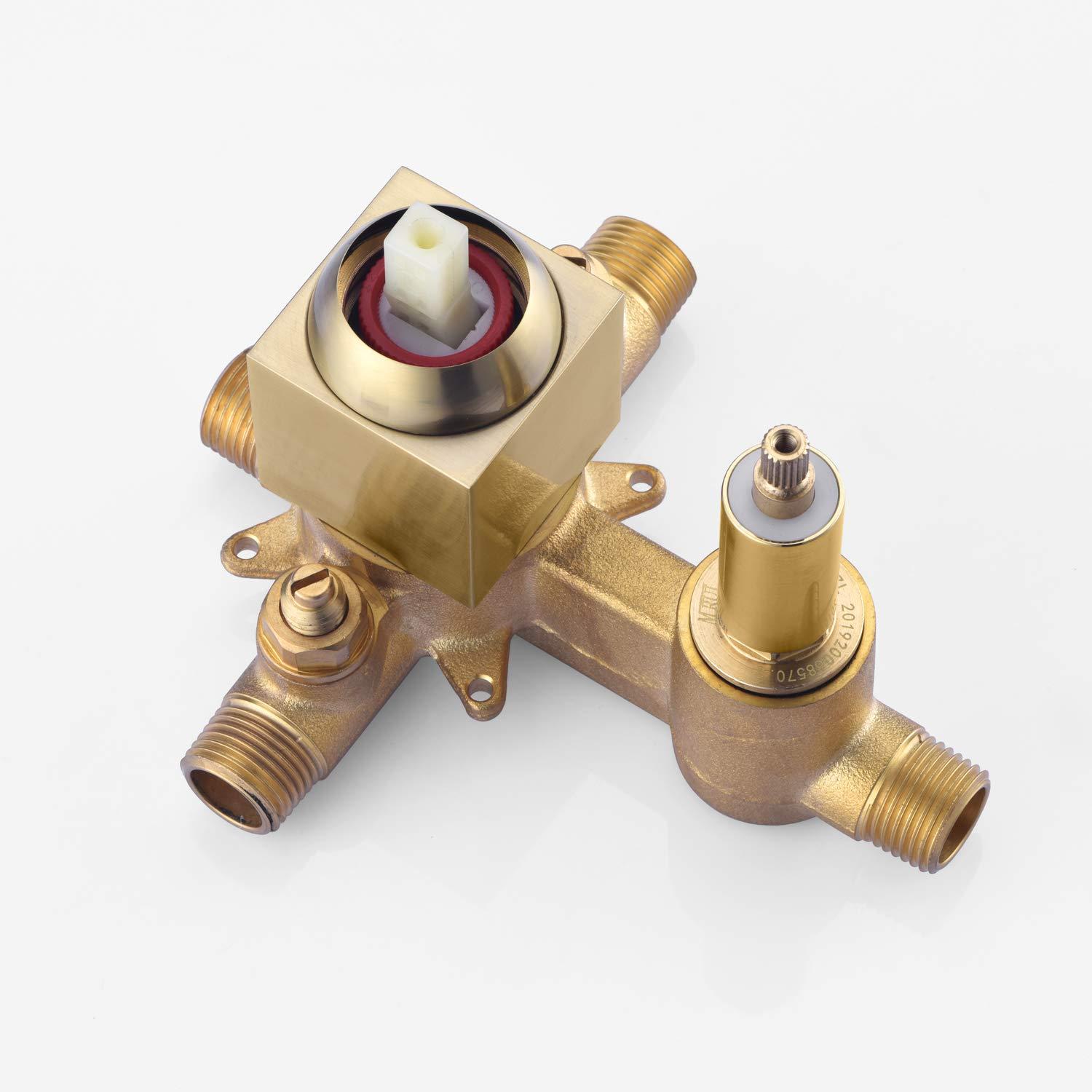 Pressure Balance Shower Faucet System with Valve, Brushed Gold Finish