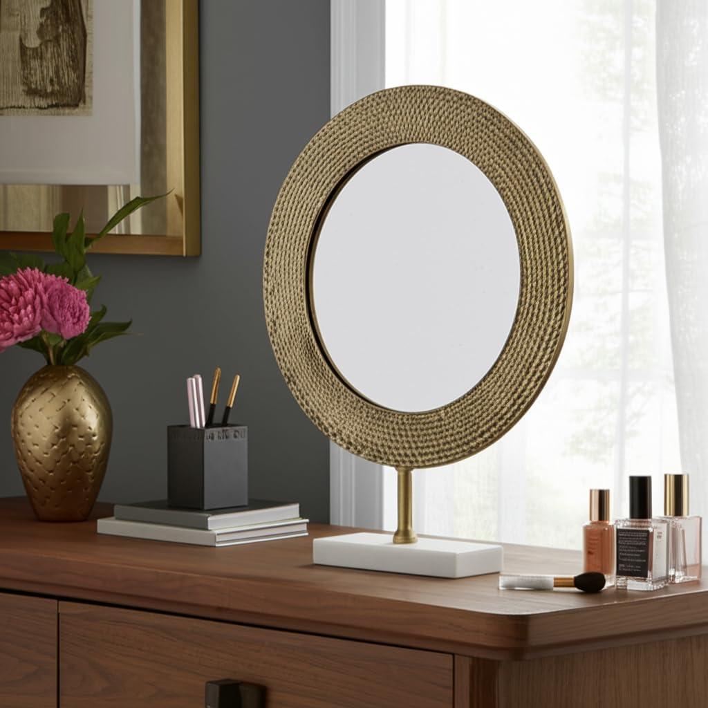 Sagebrook Home Metal 21" Hammered Mirror On Stand, Gold