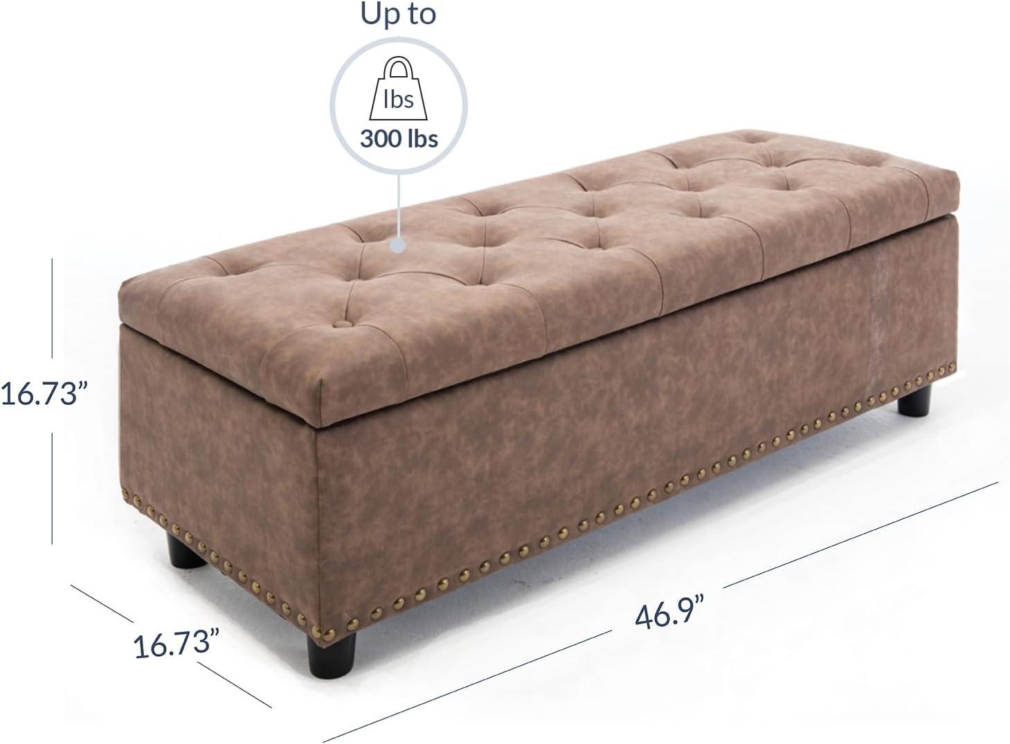 BELLEZE Button-Tufted Faux Leather Storage Ottoman Bench - Brentwood (Rustic Brown)