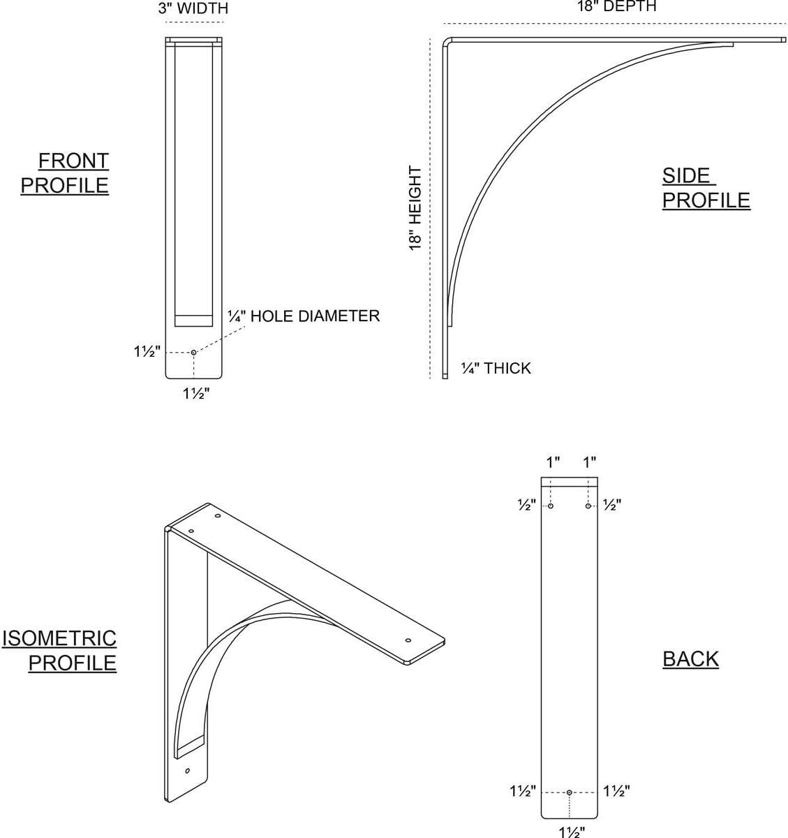 Ekena Millwork 3"W x 18"D x 18"H Morris Steel Bracket, Powder Coated Black