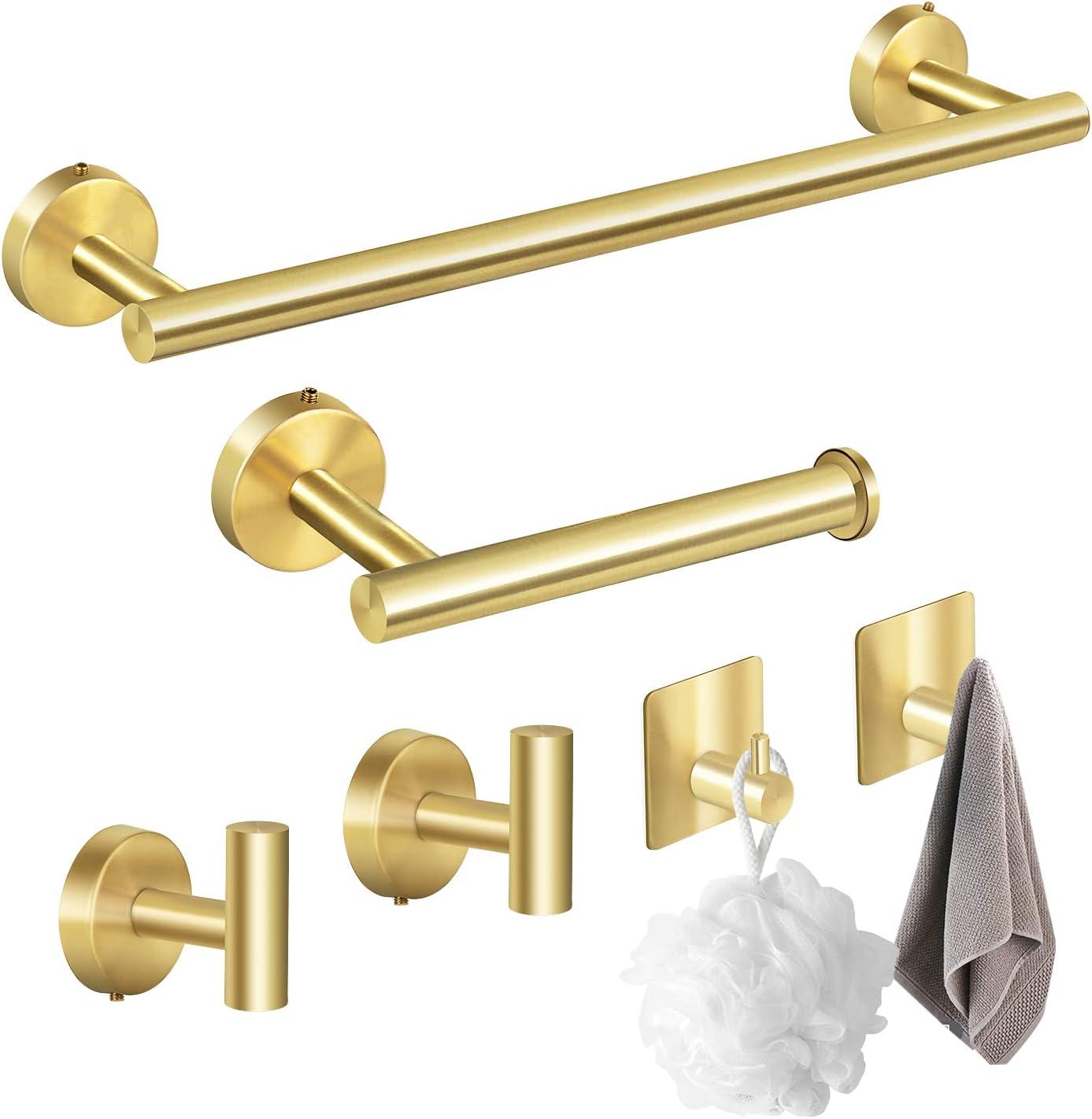 Brushed Gold Stainless Steel 6-Piece Bathroom Hardware Set