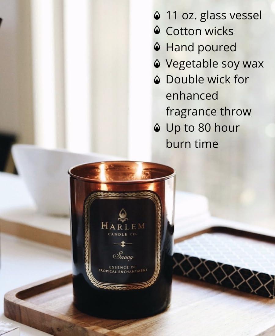 HARLEM CANDLE CO. Savoy - Luxury Scented Soy Candle, 11 oz - 80-Hour Burn Time | Blackcurrant, Mandarin, Green Apple and Lily of The Valley | Scented Candles for Home