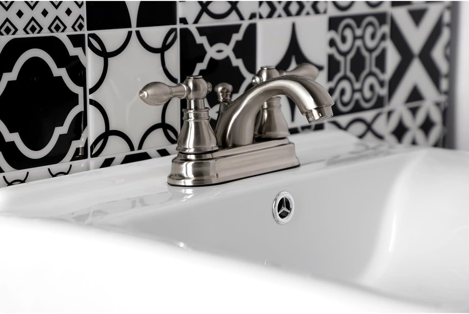 Kingston Brass Kingston Brass American Classic Two-Handle 3-Hole Deck Mount 4" Centerset Bathroom Faucet with Plastic Pop-Up KB2602ACL