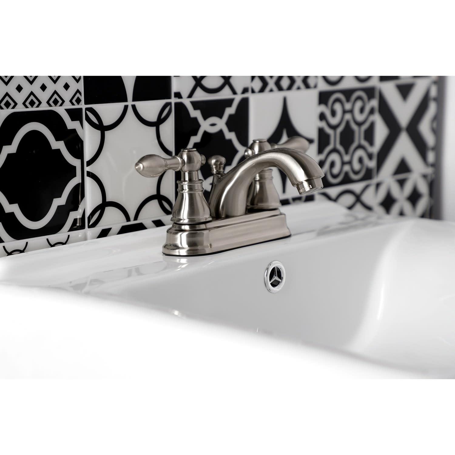 Kingston Brass Kingston Brass American Classic Two-Handle 3-Hole Deck Mount 4" Centerset Bathroom Faucet with Plastic Pop-Up KB2602ACL