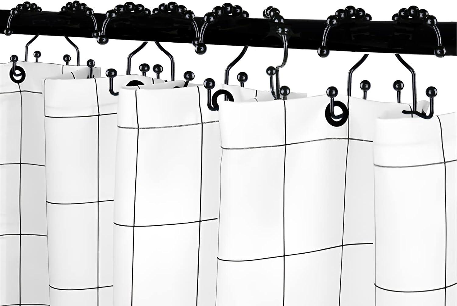 12pcs Shower Curtain Hooks, EEEkit Shower Curtain Rings, Stainless Steel Roller Rust-Resistant Balance Sliding Anti-Drop Double Shower Hooks for Curtain Bathroom Shower Curtains, Silver