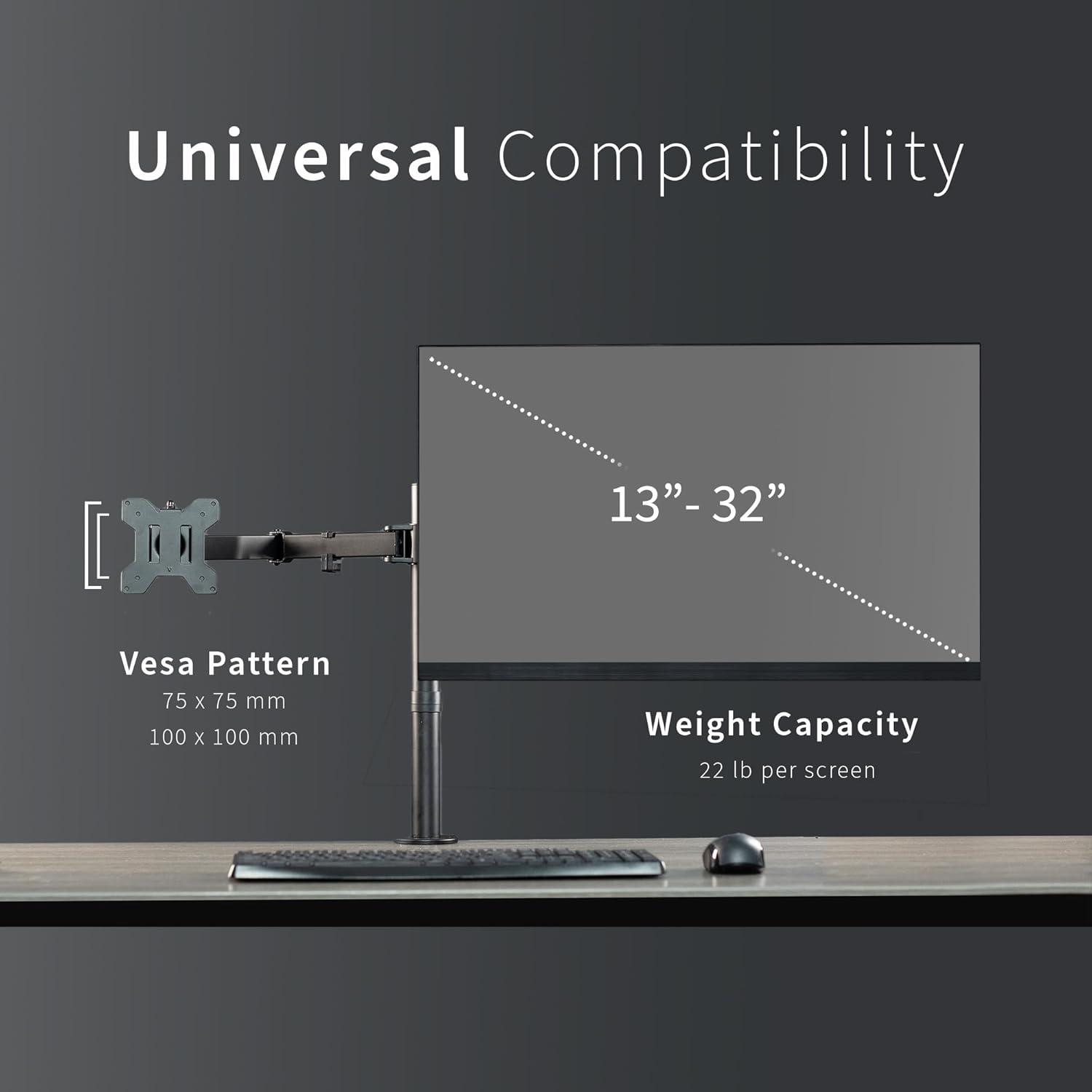 Black Dual Monitor Desk Mount with Adjustable Arms for 32" Screens