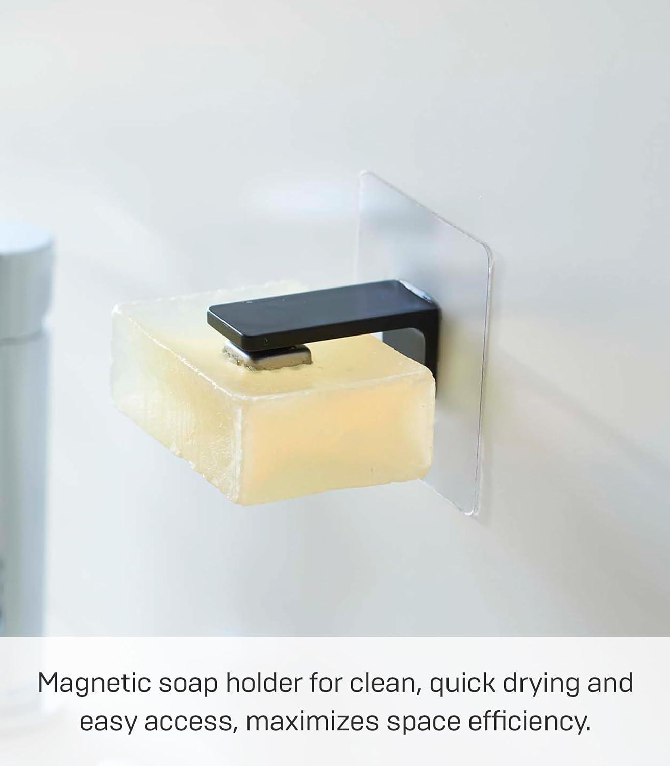 Yamazaki Home Traceless Adhesive Magnetic Soap Holder, ABS Plastic, Holds 0.55 Lbs