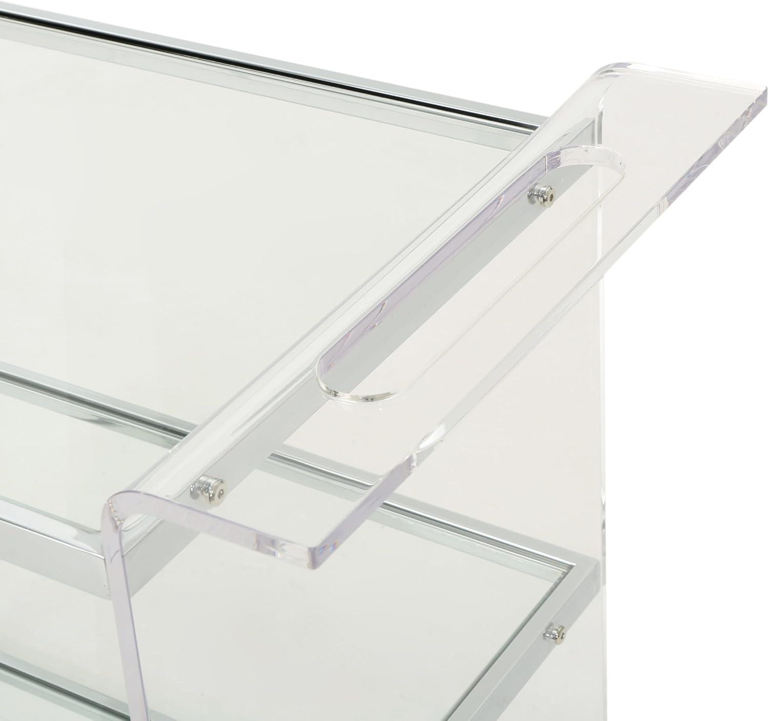Yves Acrylic Bar Trolley Clear - Christopher Knight Home: Tempered Glass Shelves, Modern Serving Cart with Casters/Wheels
