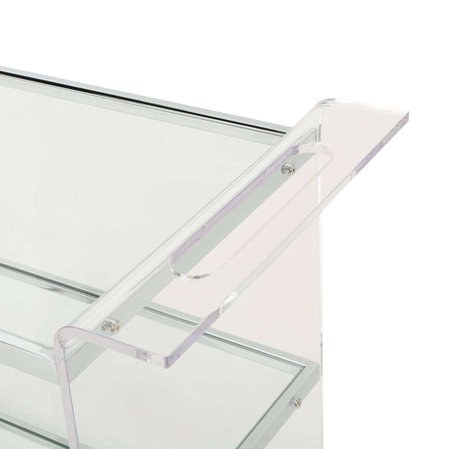 Yves Acrylic Bar Trolley Clear - Christopher Knight Home: Tempered Glass Shelves, Modern Serving Cart with Casters/Wheels
