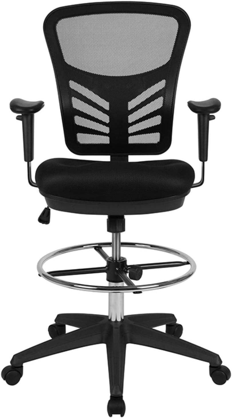 Mid-Back Ergonomic Drafting Chair with Adjustable Chrome Foot Ring, Adjustable Arms