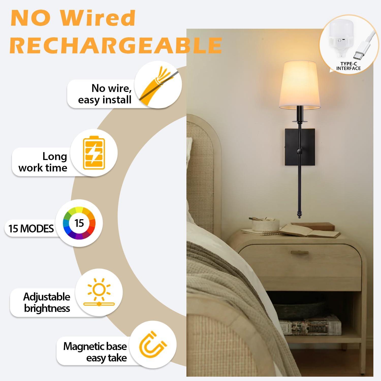 Battery Operated Black Wall Sconce Set Of 2,not Hardwired Fixture Wireless Wall Light ,dimmable Picture Sconces Cordless ,Easy To Install Battery Powered Lamp,for Bedroom, Lounge, Farmhouse Gallery