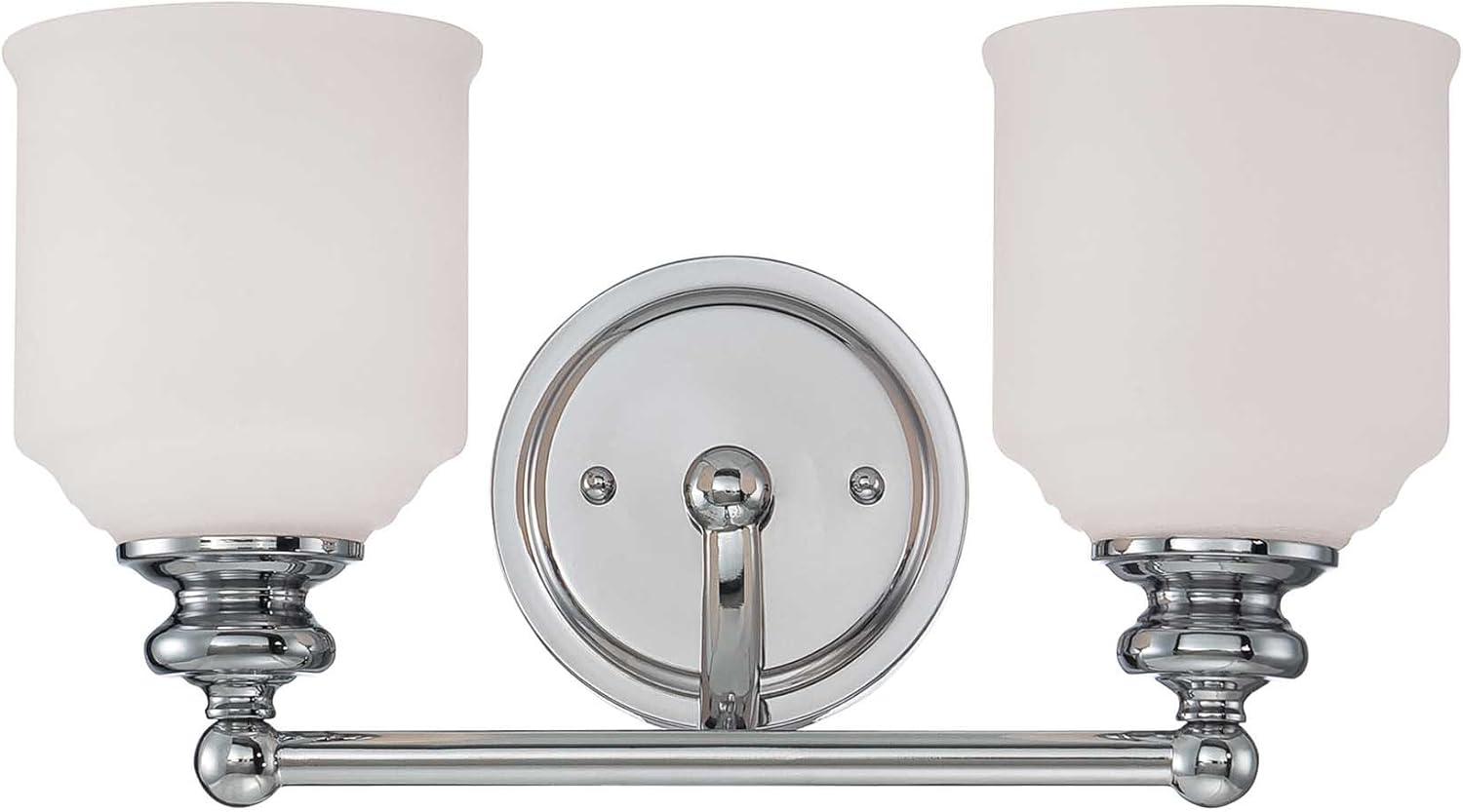 Polished Chrome 2-Light Vanity with White Opal Glass Shades