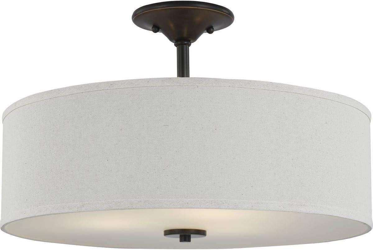 Progress Lighting, Inspire Collection, 3-Light Semi-Flush Mount, Antique Bronze, Off-White Linen Shade