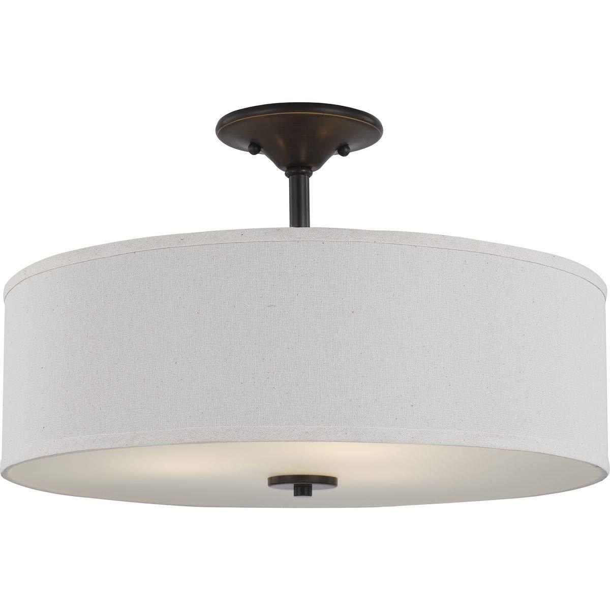 Progress Lighting, Inspire Collection, 3-Light Semi-Flush Mount, Antique Bronze, Off-White Linen Shade
