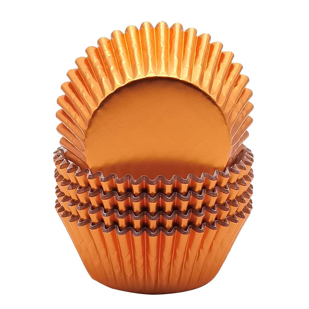 Mombake Standard Foil Orange Cupcake Liners Muffin Baking Cups for Party and More, 100-Count