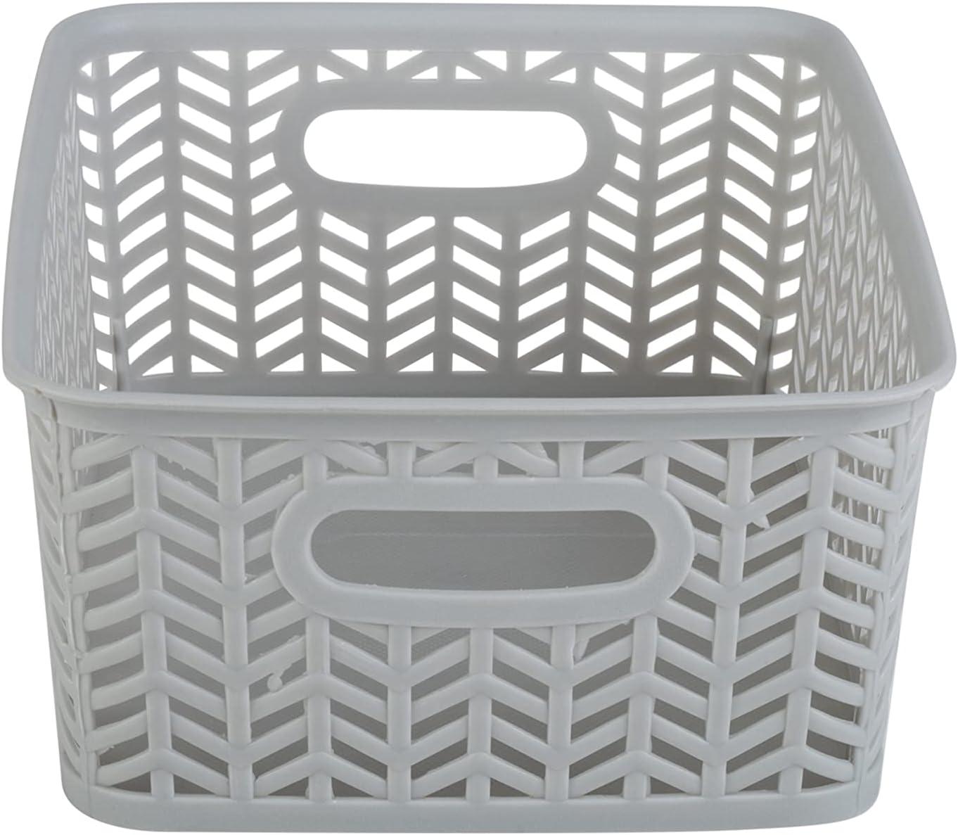 Simplify 3 Pack Small Herringbone Plastic Storage Basket In Grey